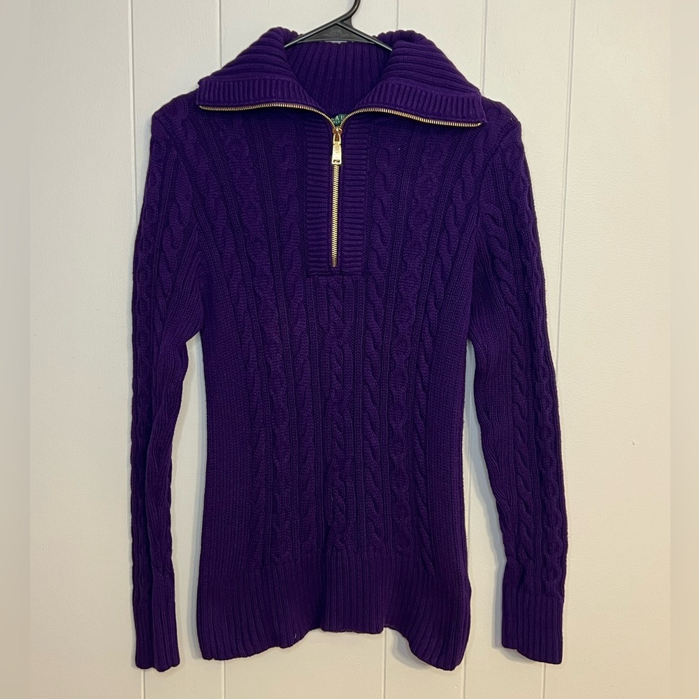 Lauren Ralph Lauren 1/4 zip purple cable knit sweater size M